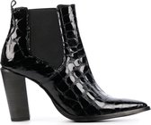 Lina Locchi Vrouwen Leren Crocoprint Chelsea boots / Laarzen / Damesschoenen Pamplona - Zwart - Maat 40