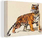 Canvas Schilderij Dieren - Tijger - Vintage - 120x90 cm - Wanddecoratie