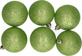 12x Appelgroene kunststof kerstballen 8 cm - Glitter - Onbreekbare plastic kerstballen - Kerstboomversiering appelgroen