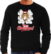 Foute Kerstsweater / Kersttrui met hamsterende kat Merry Christmas zwart voor heren- Kerstkleding / Christmas outfit 2XL