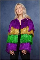 Smiffy's - Jaren 80 & 90 Kostuum - Mardi Gras Flapper Jas - Vrouw - Groen, Paars, Goud - XL - Carnavalskleding - Verkleedkleding