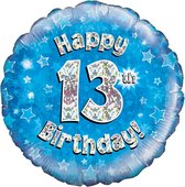 Oaktree 18 Inch Happy 13th Birthday Blue Holographic Balloon (Blue/Silver)