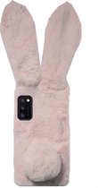 ADEL Siliconen Back Cover Softcase Hoesje Geschikt voor Samsung Galaxy A41 - Roze Konijn Pluche Stof