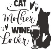 Muursticker cat mother wine lover zwart