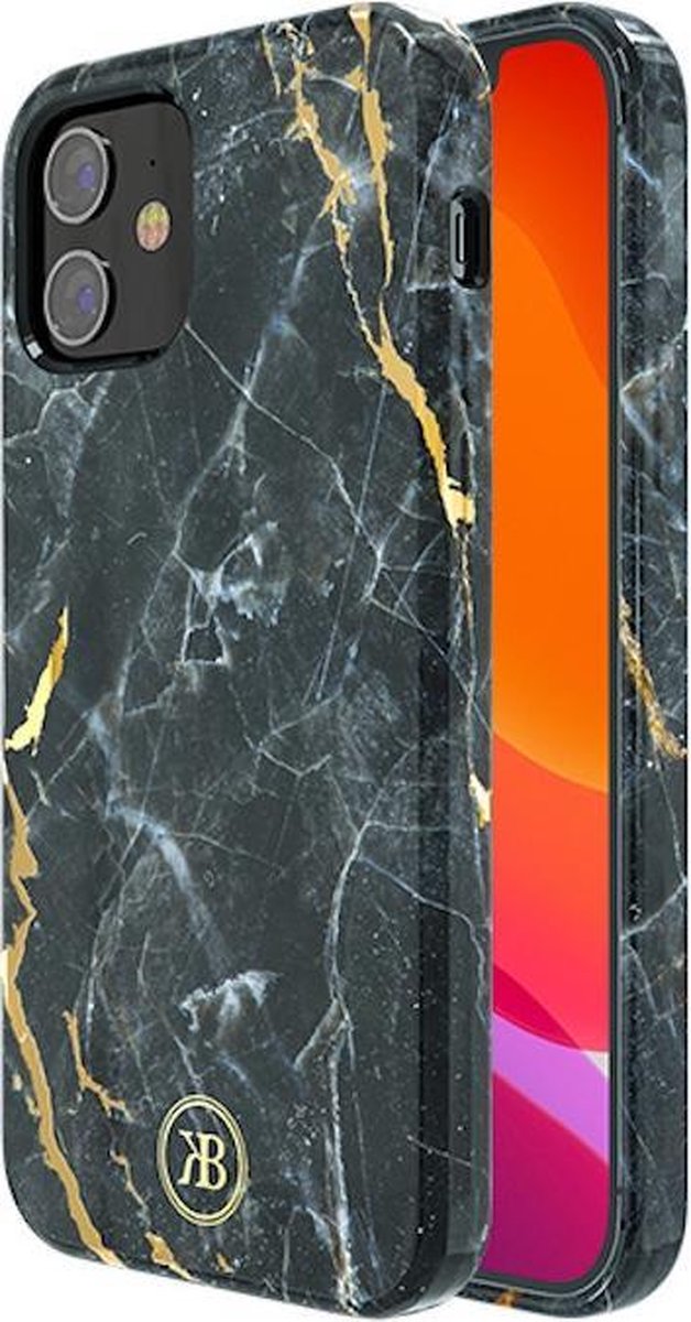 Kingxbar iPhone 12 Pro Max hoesje zwart marmer - BackCover - anti bacterieel - Crystals from Swarovski