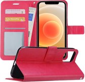 Hoesje Geschikt voor iPhone 12 Pro Max Hoesje Book Case Hoes Wallet Cover - Hoes Geschikt voor iPhone 12 Pro Max Hoesje Bookcase Hoes - Donkerroze