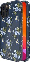 Kingxbar  iPhone 12 Mini hoesje blauw bloemen - BackCover - anti bacterieel - Crystals from Swarovski