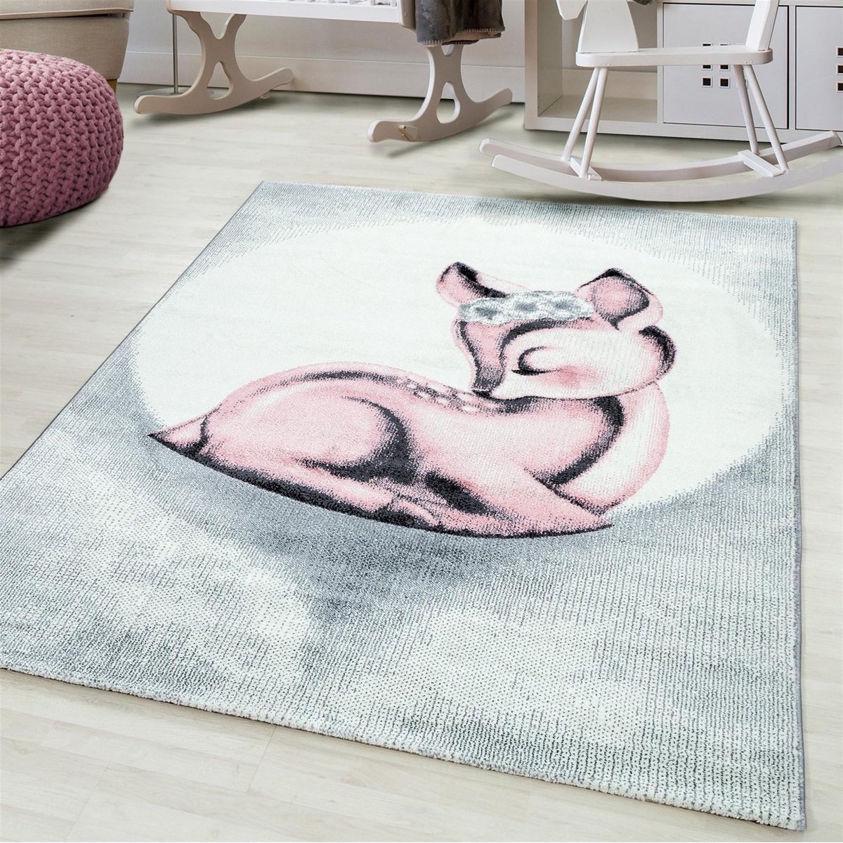 KIDS KINDERKAMER ROZE - GRIJS VLOERKLEED Bambi Hert