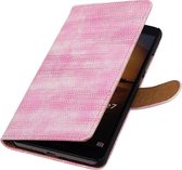 Wicked Narwal | Lizard bookstyle / book case/ wallet case Hoes voor Huawei Mate 7 Roze