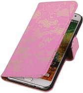 Wicked Narwal | Lace bookstyle / book case/ wallet case Hoes voor Samsung Galaxy E7 Roze