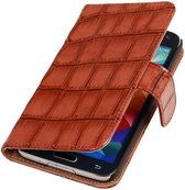 Wicked Narwal | Glans Croco bookstyle / book case/ wallet case Hoes voor Samsung Galaxy S5 mini G800F Bruin