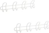 2x Luxe kapstokken / jashaken wit met 4x dubbele haak - hoogwaardig aluminium - 14,5 x 53 cm - wandkapstokken / garderobe haakjes / deurkapstokken