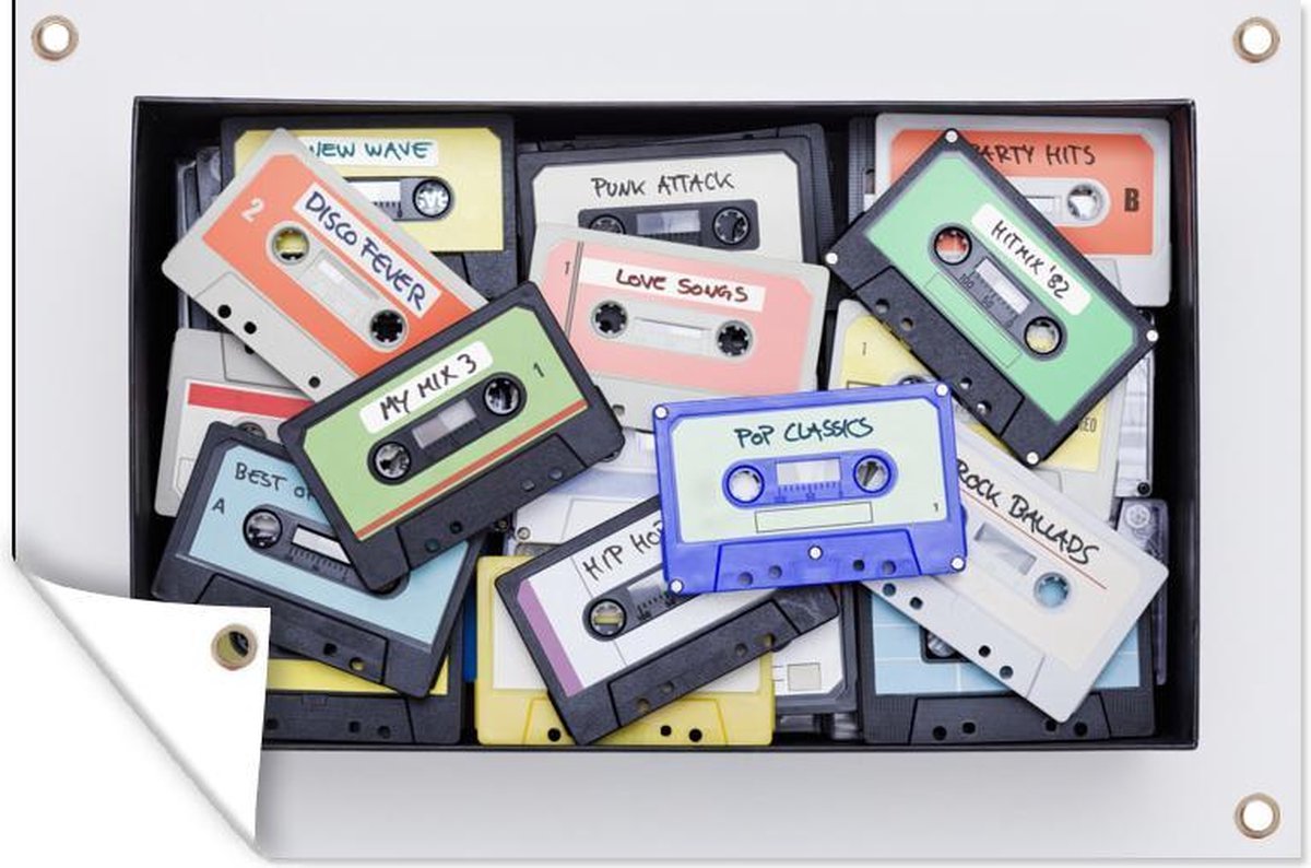 Boîte à chaussures pleine de cassettes affiche de jardin toile en