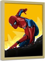 Foto in frame , Filmposter , Spiderman , 70x100cm , rood blauw geel , wanddecoratie ,