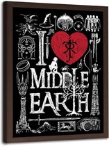 Foto in frame , I love middle earth , Harry potter , 70x100cm , wit rood zwart ,wanddecoratie