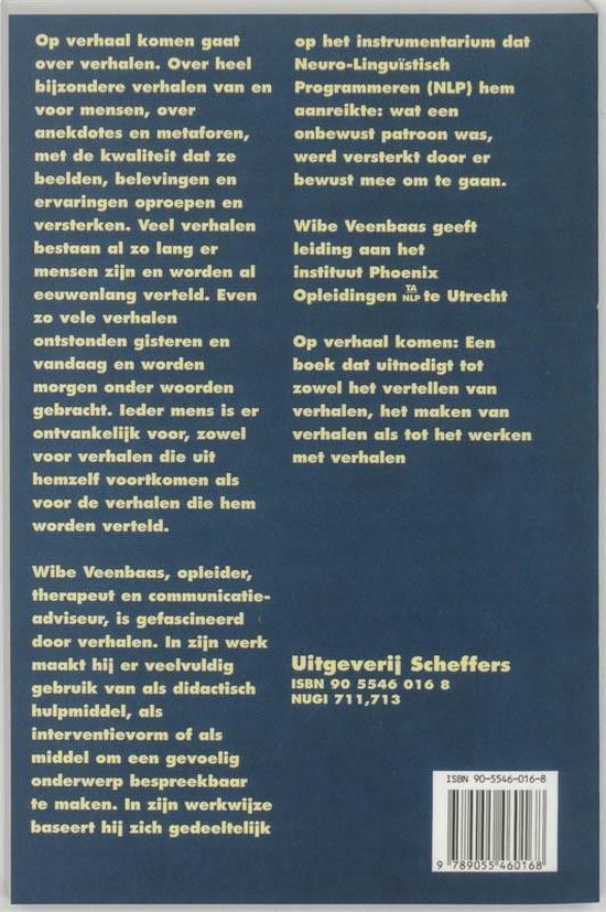 Achterkant boek 'Op verhaal komen' met tekst en ISBN.