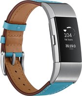 Bandje Voor Fitbit Charge 2 - Premium Leren Band - Lichtblauw - One Size - Horlogebandje, Armband