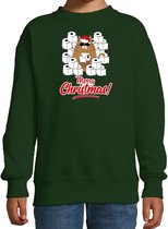 Foute Kerstsweater / Kerst trui met hamsterende kat Merry Christmas groen voor kinderen- Kerstkleding / Christmas outfit 7-8 jaar (122/128) - Kersttrui