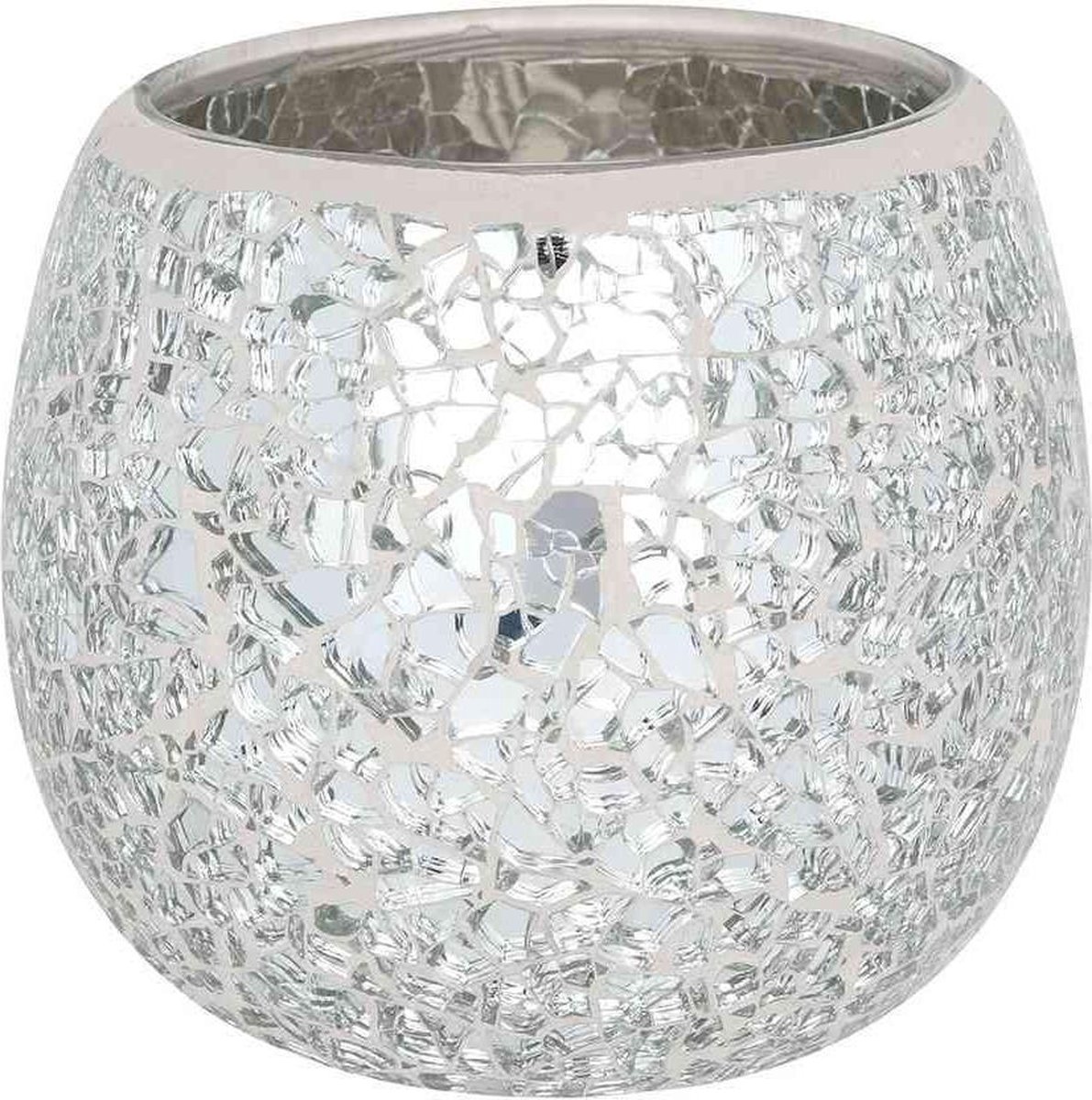 Something Different Theelichthouder Large Round Silver Crackle Multicolours