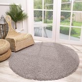 Rond Hoogpolig vloerkleed - Solid Licht Grijs Ø 200cm