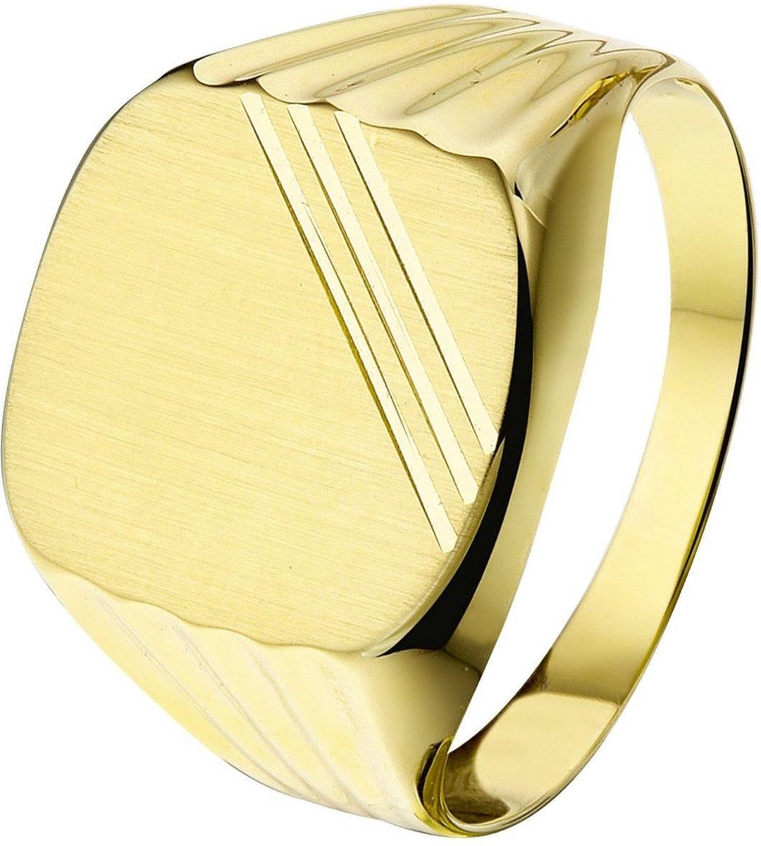 Lucardi Heren Zegelring - Ring - Vaderdag Cadeautje - 14 Karaat Goud - Geelgoud