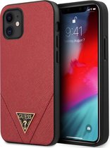 Guess Saffiano V-Stitch Back Case - Geschikt voor Apple iPhone 12 Mini (5.4") - Rood