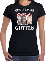 Kitten Kerst shirt / Kerst t-shirt Christmas cuties zwart voor dames - Kerstkleding / Christmas outfit L