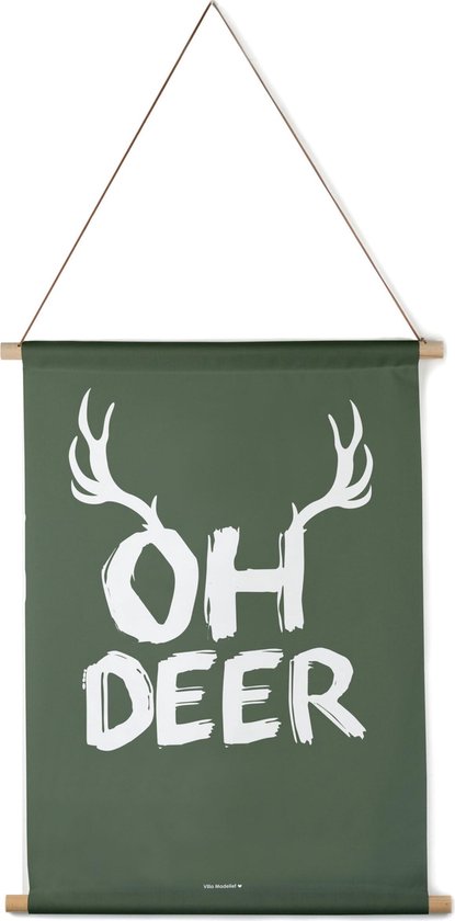 Villa Madelief Interieurbanner Oh Deer - Textielposter - 120x160cm - Wandkleed - Wandtapijt - Wanddecoratie voor thuis - Makkelijk op te hangen - Poster met houten hangers