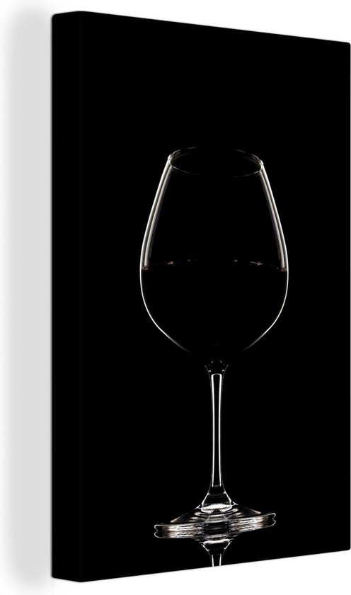 Overleven Opblazen Blozend Canvas Schilderij Wijnglas op zwarte achtergrond - 40x60 cm - Wanddecoratie  | bol.com
