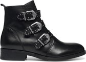 Manfield - Dames - Zwarte buckle boots met kleine studs - Maat 38