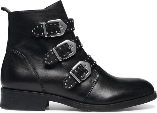 Manfield - Dames - Zwarte buckle boots met kleine studs - Maat 38 | bol