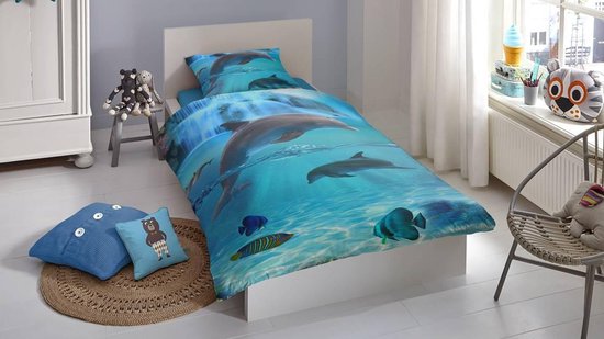 Housse de couette enfant Good Morning – 5586-P – Dauphin – 140 x 200/220 cm – Bleu