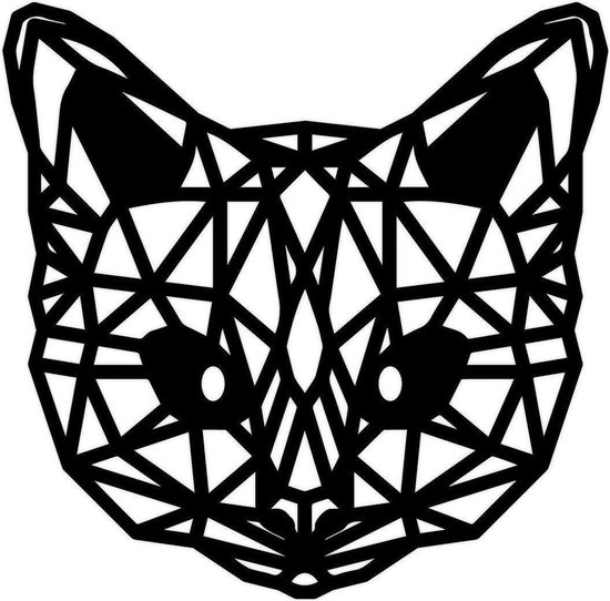 Geometrische Dieren Kat/Poes - Zwart MDF hout - L (55x54 cm) - Cadeau - Kinderen - Geschenk - Woon decoratie - Woonkamer - Slaapkamer - Geometrische wanddecoratie - WoodWideCities