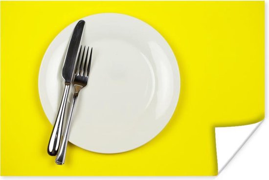Huh Verdorde Verlaten Plaatje van een mes en vork die tentoongesteld worden op een wit bord  afgezet tegen... | bol.com