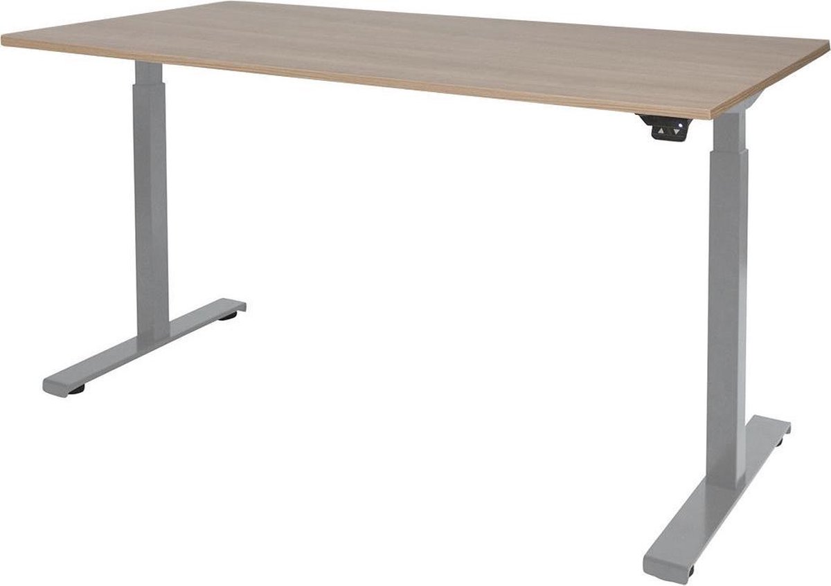 RoomForTheNew Bureau Heathrow Basic-Desk - Zit sta Bureau - Zit sta Bureau Elektrisch - Gaming Bureau - Game Bureau - Verstelbaar Bureau - standing Desk--Havana blad-Aluminium  onderstel- 140x80