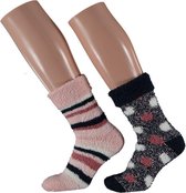 HomeSocks Dames Stripes & Dots | 2-Pack Roze/Blauw