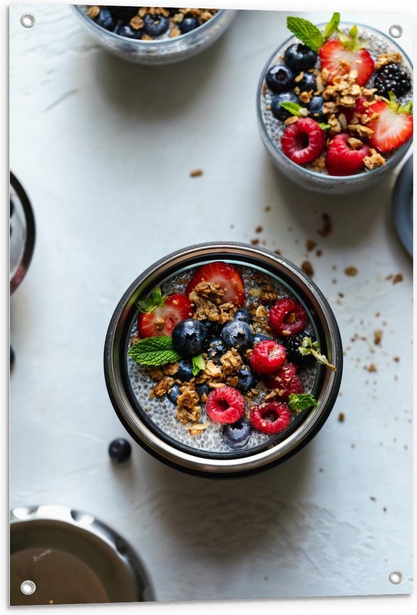 Tuinposter – Fruit Smoothie in Beker - 60x90cm Foto op Tuinposter (wanddecoratie voor buiten en binnen)