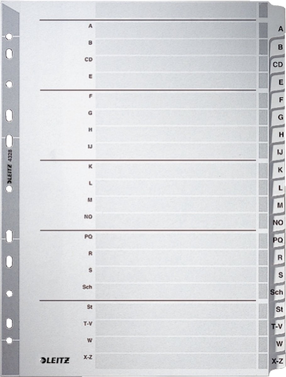Leitz 43280000 indextab Alfabetische tabbladindex Karton Grijs