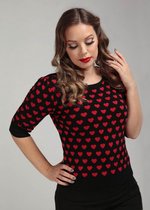 Collectif Chrissie Heart Knitted 50's Top Zwart Rood