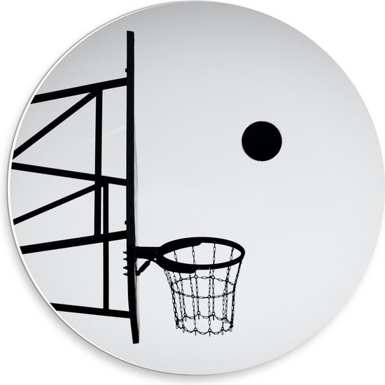 Forex Wandcirkel - Basketbal bij Basket - 30x30cm Foto op Wandcirkel (met ophangsysteem)