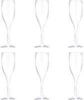 Set van 6x stuks champagneglazen/prosecco flutes wit 150 ml onbreekbaar herbruikbaar kunststof - Champagne serveren - Champagneflutes - Champagneglazen
