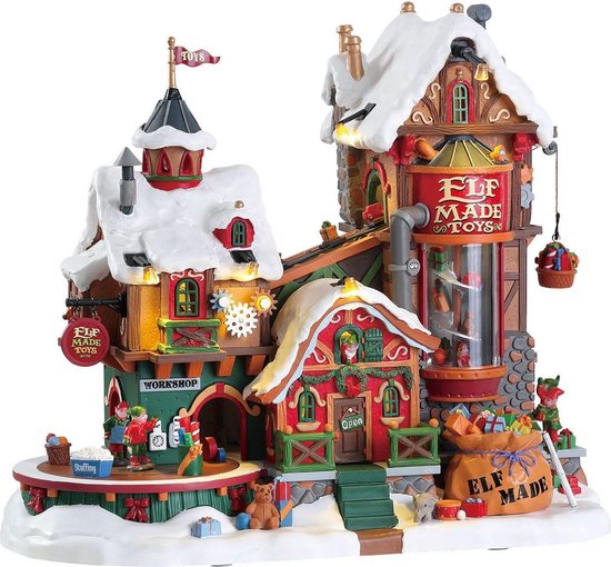 Lemax Elf Made Toy Factory Villages de Noël Lemax - Avec éclairage -  Adaptateur 4,5 V (AA)