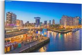 Schilderij - Rotterdam night skyline — 90x60 cm