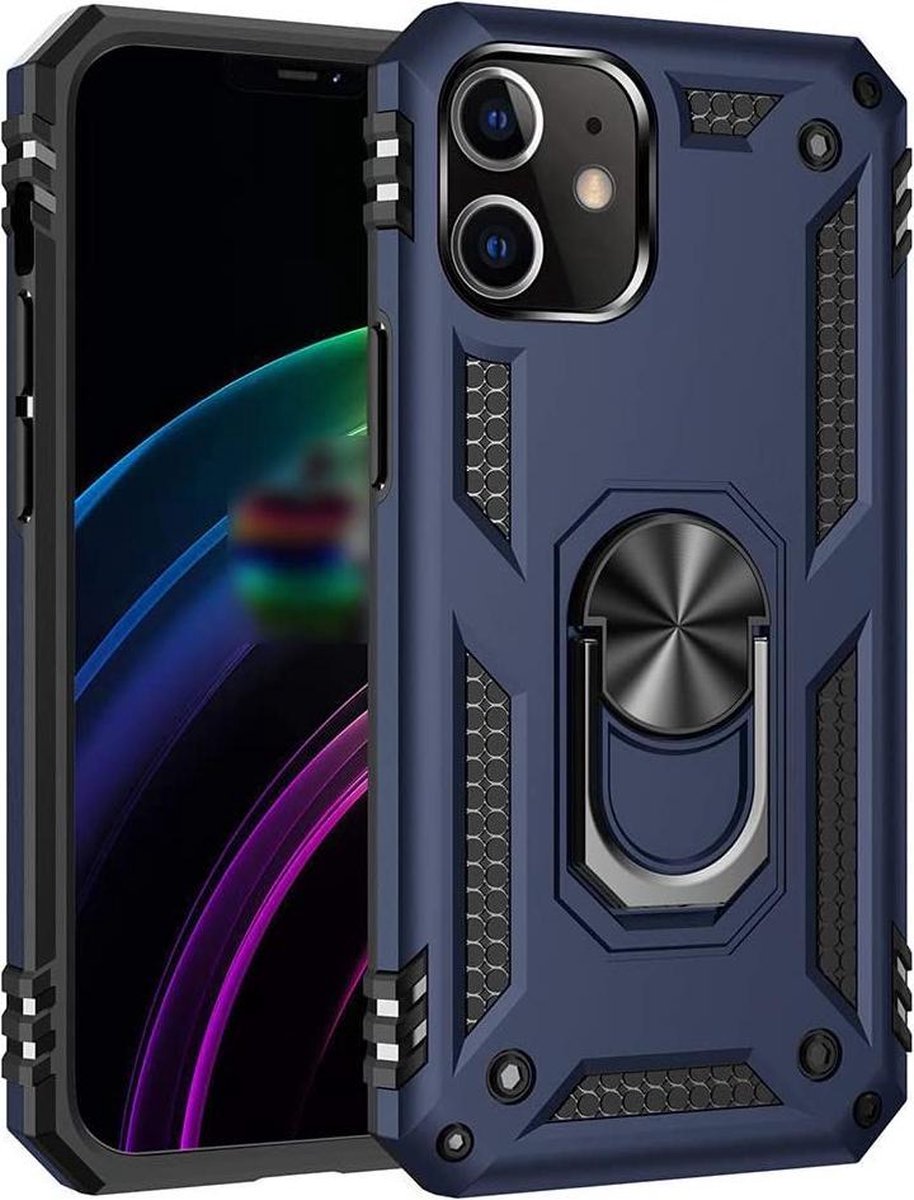 Anti-Shock Hybrid Ring Armor Hoesje - Geschikt voor: iPhone 11 Pro Max - blauw