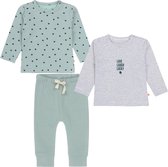 Little Label - babysetje - 2 shirts en broekje - lichtgroen - maat: 62 - bio-katoen