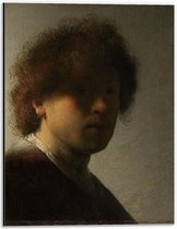 Dibond - Oude meesters - Zelfportret, Rembrandt van Rijn, ca. 1628 - 30x40cm Foto op Aluminium (Met Ophangsysteem)