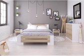 MAO Complete slaapkamer voor volwassenen - Eigentijds - Wit mat en eiken sonomadecor - B 140 x L 190 cm