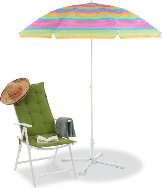 Relaxdays strandparasol gestreept - 2m parasol - zonnebescherming tuin -  uitschuifbaar | bol.com