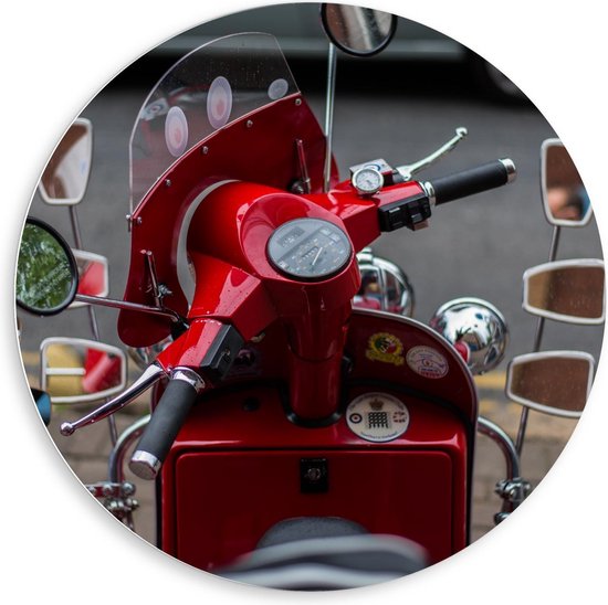 Forex Wandcirkel - Rode Spiegel Scooter - Foto op Wandcirkel (met ophangsysteem)