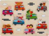 Houten knopjes/noppen speelgoed puzzel foodtruck thema 30 x 22 cm - Educatief speelgoed voor kinderen